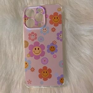 Groovy Pink Multicolor Smiley Face Daisy Hippie Retro Flower iPhone 13 Pro Case